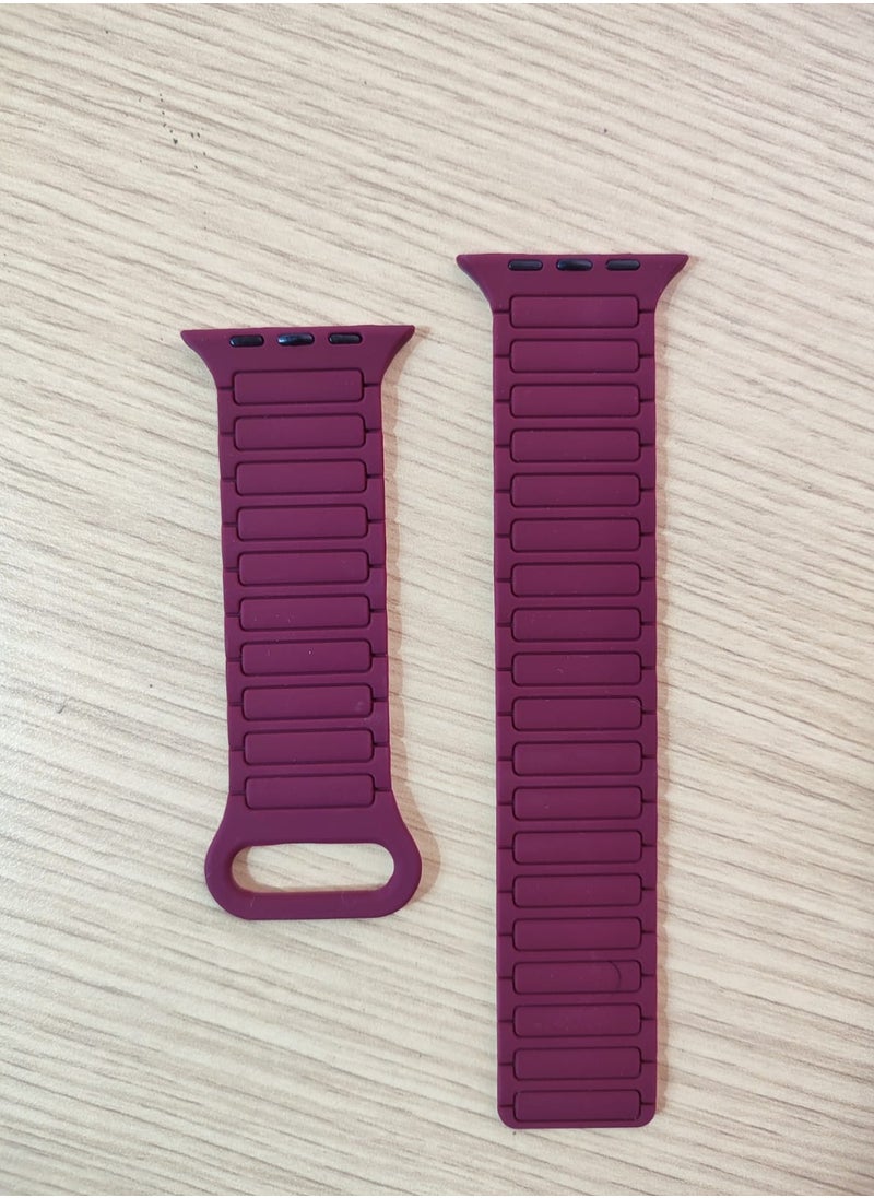 Generic - Magnetic Strap Compatible with Apple Watch Band 45mm 41mm 44mm 40mm 49mm Silicone Adjustable Replacement Belt for IWatch Ultra Series 8/7/SE/6/5/4/3/2/1 - Wine Red & Pink - Image 1