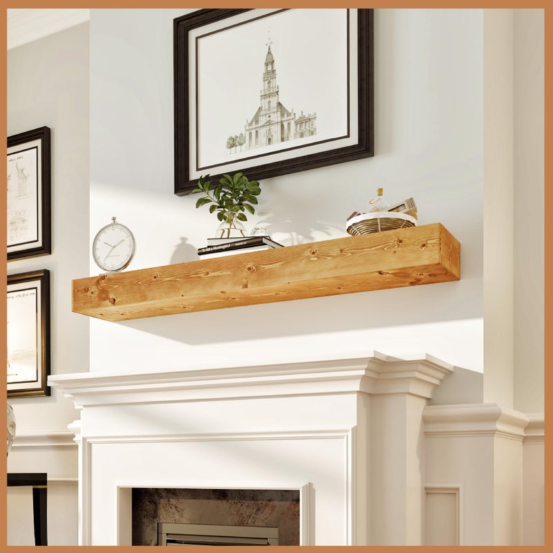 AVANA Avana Natural Fireplace Mantel  Mounted Mantles for Over Fireplace  Handcrafted Wood Mantel Rustic Natural 48 X 8 X 3 
