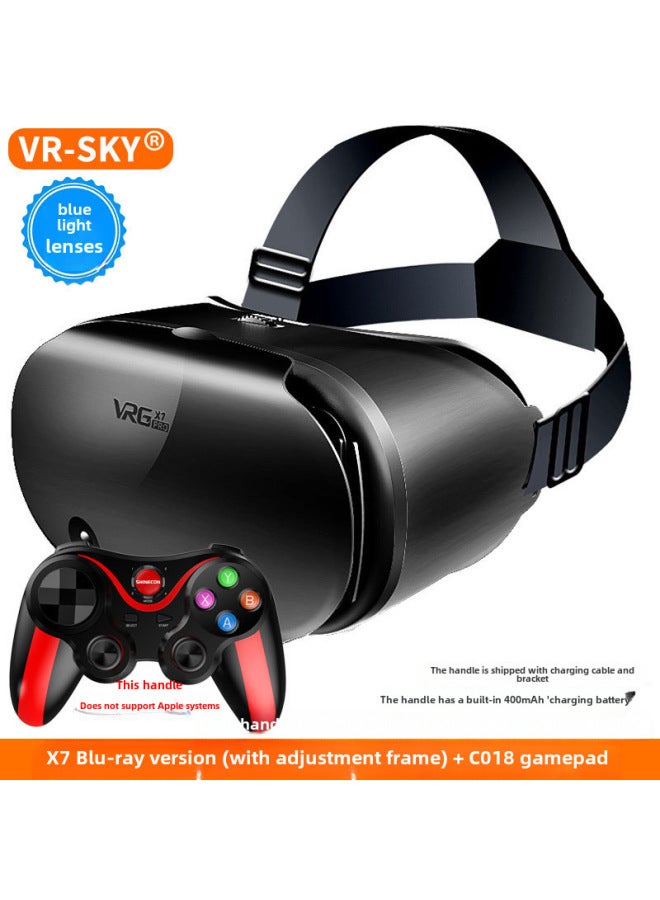 Head-Mounted VR Glasses Virtual Reality 3D Glasses For Mobile Games Giant Screen Movies Metaverse Business Student Adult-Color:X7 Blu-ray C018 Gamepad