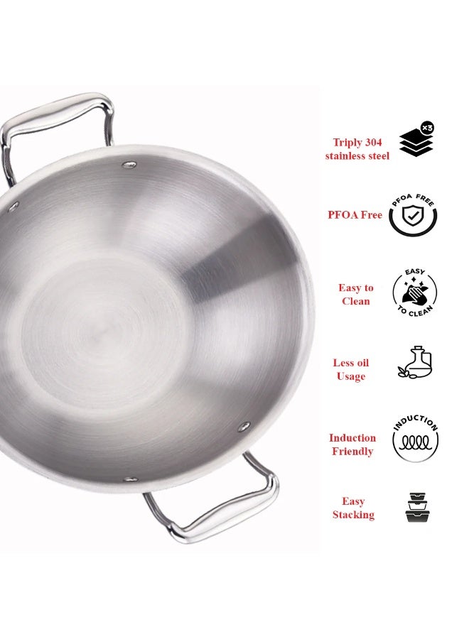 Maxima Stainless Steel Wok Pan With Lid 24 cm - Image 3