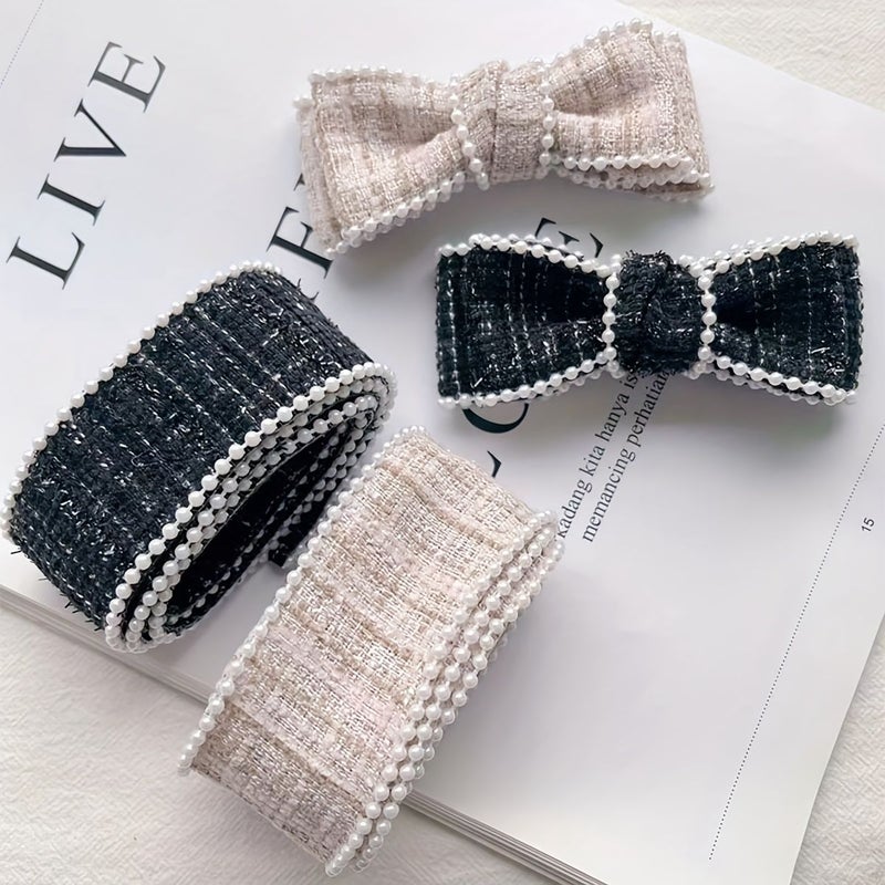 Pink Color Autumn Winter Scallion Beads Edging Fragrance Ribbon Bow Hair Additions Clothing Sleeve Decor Flower Gift Packaging 2 Yards Thanksgiving New Year Valentine Day - Image 1