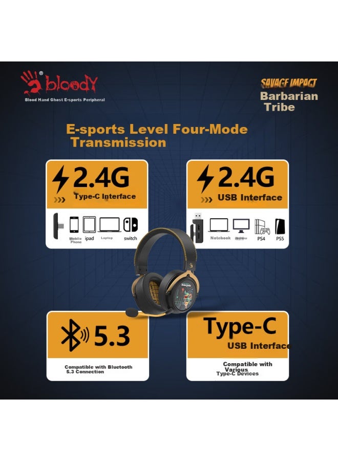A4TECH A4Tech Mr595 Wireless/Bluetooth/Wired Gaming Headset, Over-Ear, Blood-Red Phantom, Pubg Cs, Lightweight, Mingmoyuxu Zhuyu Tribe Gaming Headset, Inverse Black - Image 3