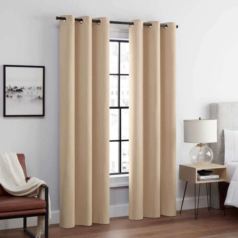 ECLIPSE Andover Solid Tripleweave Thermal Blackout Grommet Curtains for Bedroom 2 Panels 42 in x 54 in Beige