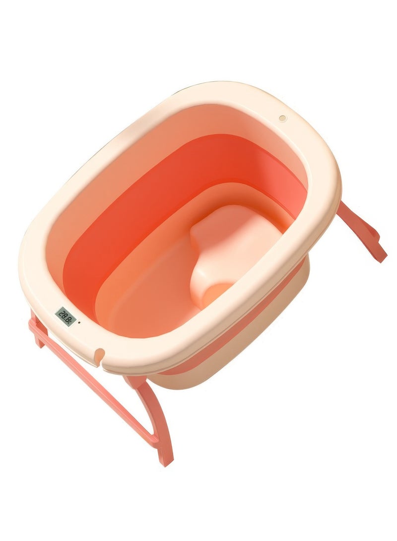 رينوفو حوض استحمام متنقل للأطفال مع ميزان حرارة ومقعد مقاس 71.5X52.5X39 سم حوض استحمام قابل للطي لون وردي - Image 1