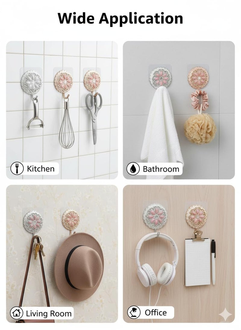 SOLDTRUE Decorative Wall Hooks | Gold & White Floral Double Hook Set for Coats, Towels & Keys | Elegant Metal & Enamel Home Organizer Hooks, Strong & Stylish Design (Pack of 2) - Image 3