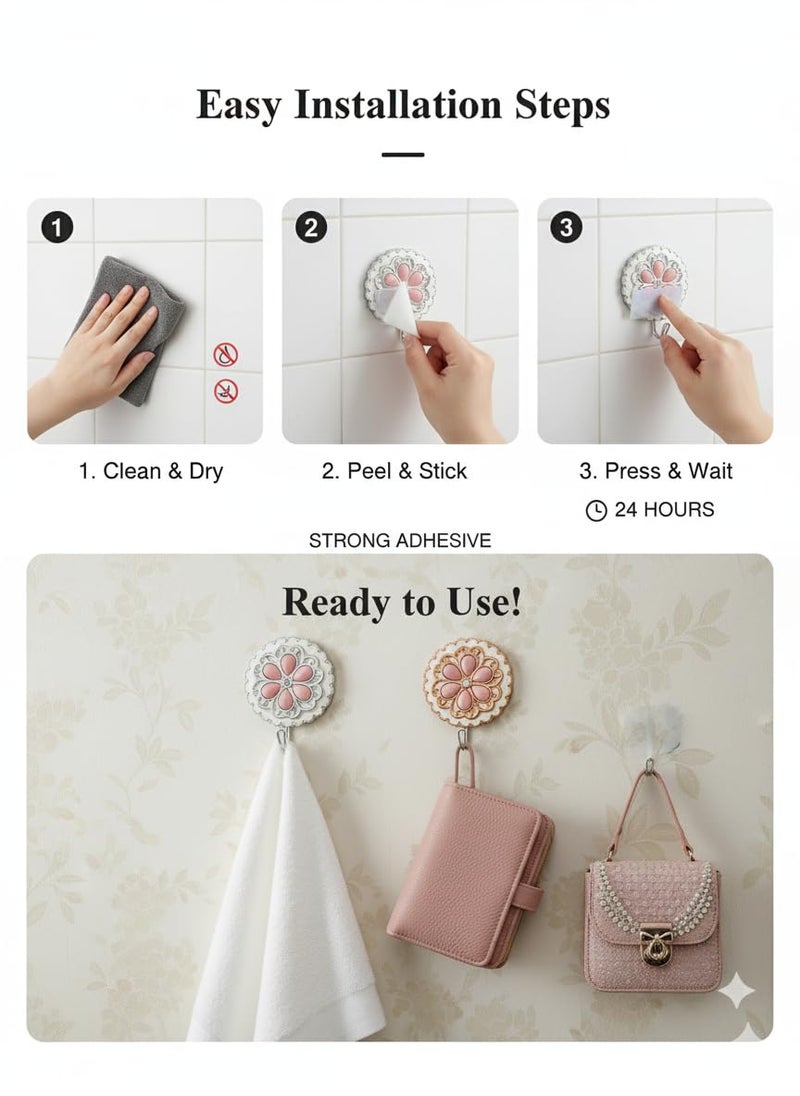 SOLDTRUE Decorative Wall Hooks | Gold & White Floral Double Hook Set for Coats, Towels & Keys | Elegant Metal & Enamel Home Organizer Hooks, Strong & Stylish Design (Pack of 2) - Image 4