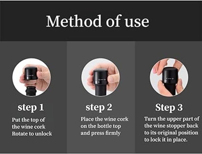 KITQO KITQO Wine Bottle Stopper with Twist Lock 2PackWine Stopper with Silicone Reusable Wine Sealer Wine Toppers Stopper Leak Proof and Keeps Wine Fresh for Easy Storage Black Pack of 2  - Image 3