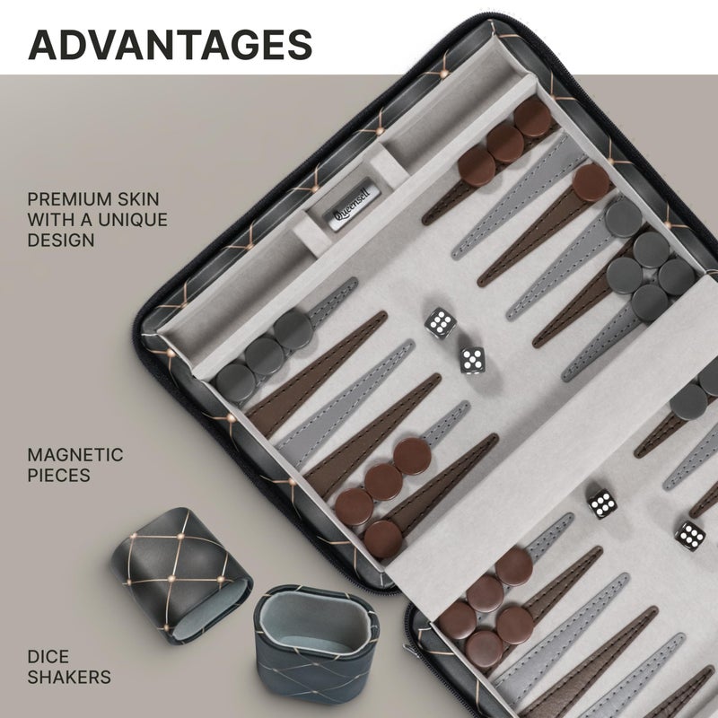 Queensell Magnetic Travel Backgammon Sets for Adults - Quality PU Leather Backgammon Board Game for Adults and Kids - 14" Gift for Man Backgammon Board with 32 Magnetic Pieces in PU Leather Case - Image 4