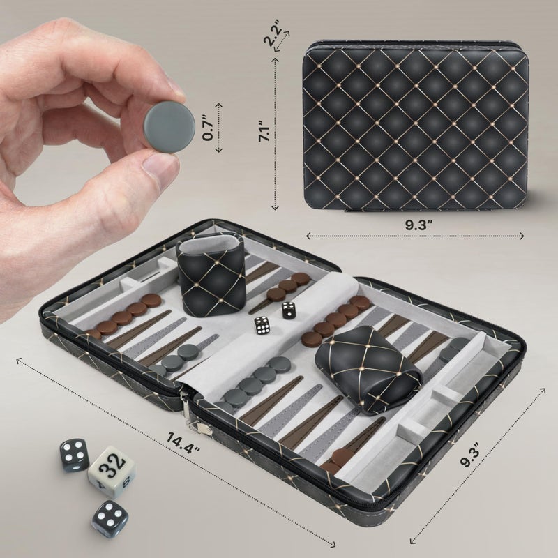 Queensell Magnetic Travel Backgammon Sets for Adults - Quality PU Leather Backgammon Board Game for Adults and Kids - 14" Gift for Man Backgammon Board with 32 Magnetic Pieces in PU Leather Case - Image 3