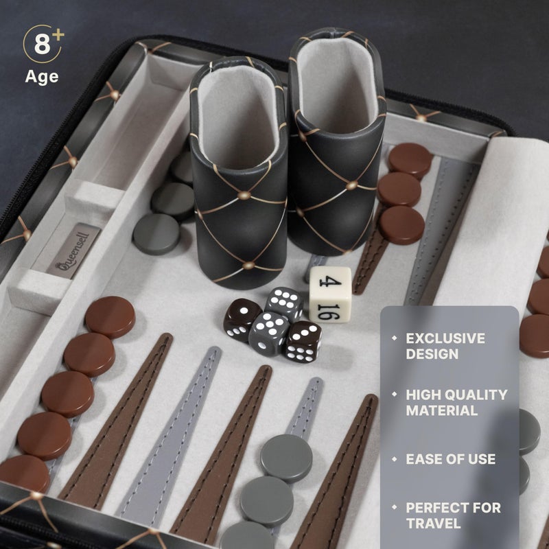 Queensell Magnetic Travel Backgammon Sets for Adults - Quality PU Leather Backgammon Board Game for Adults and Kids - 14" Gift for Man Backgammon Board with 32 Magnetic Pieces in PU Leather Case - Image 5