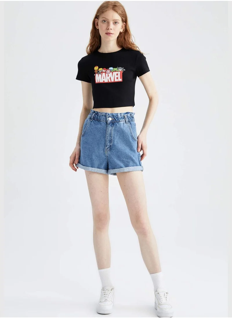 ديفاكتو Woman Marvel Licenced Slim Fit Crew Neck Knitted Short Sleeve T-Shirt