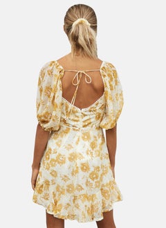 يونيكي White Sweetheart Neck Floral Print A-Line Dress  - Image 3