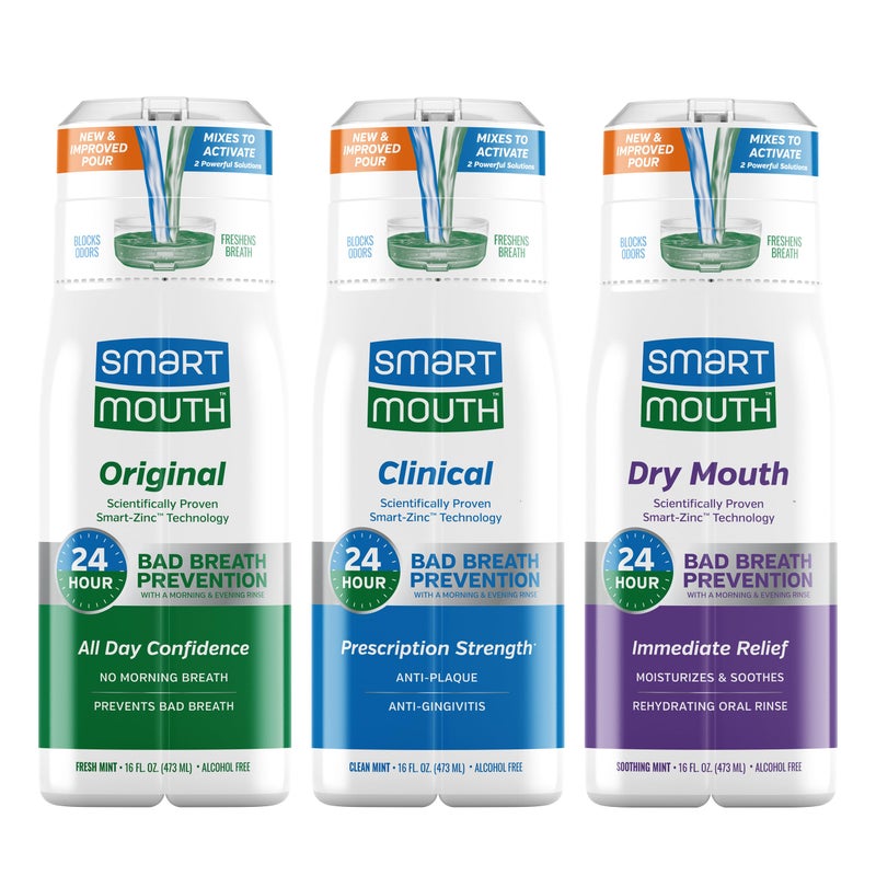 SmartMouth Activated Dry Mouth, Clinical DDS & Original Mouthwash, Mint, 16 fl oz Each - Image 1