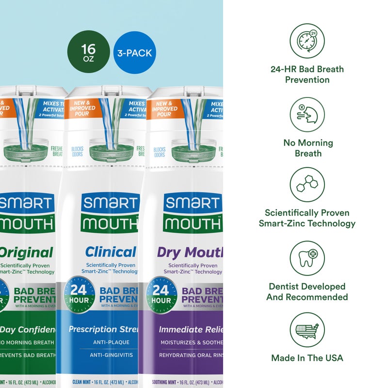 SmartMouth Activated Dry Mouth, Clinical DDS & Original Mouthwash, Mint, 16 fl oz Each - Image 4