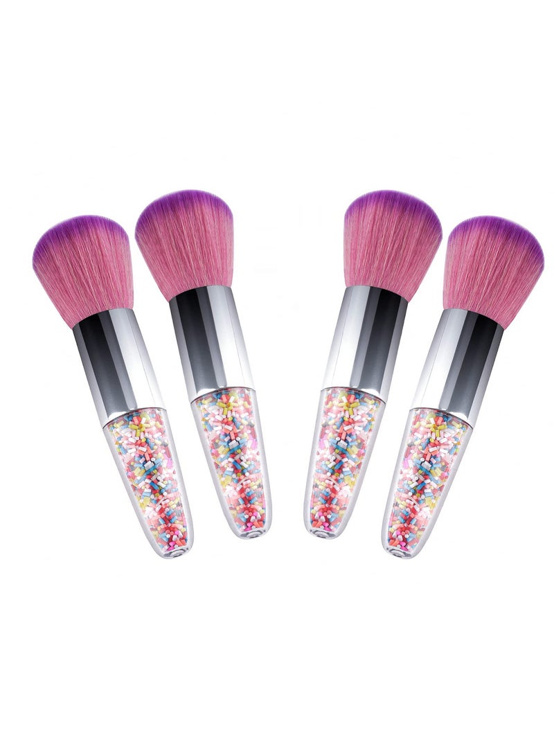 Excefore 4 Pcs Powder Remover Brush, Large Powder Makeup with Colorful Granule Decorated Handle for Face Blush Makeup and Nails, Manicure Cleanup, Purple - Image 1