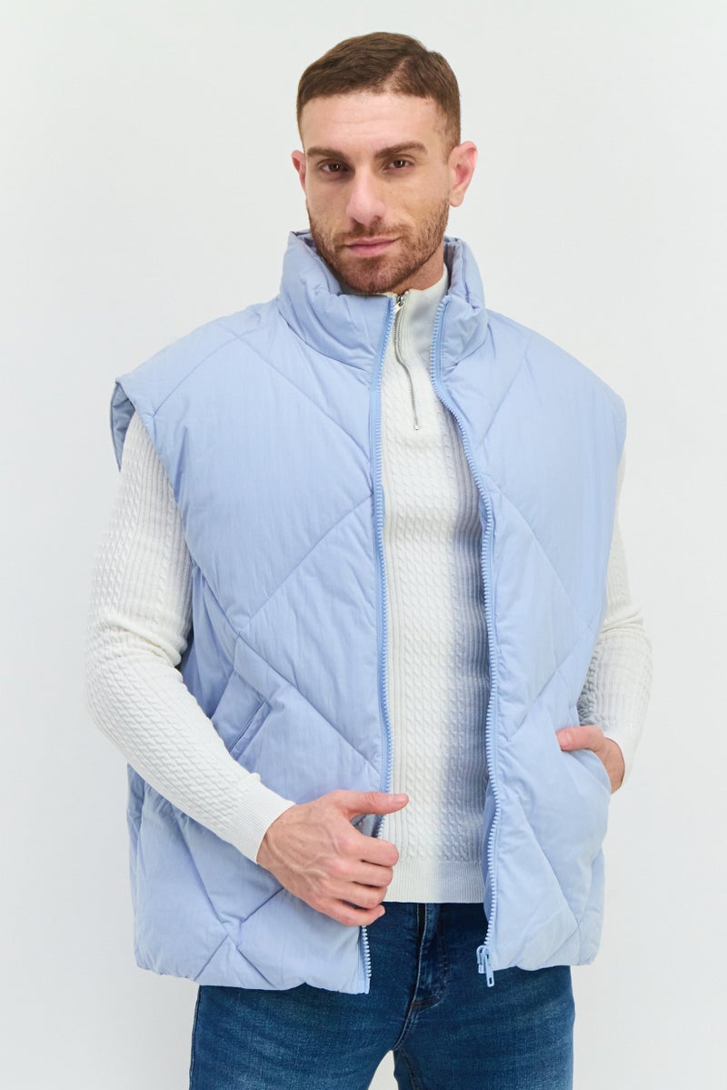 Asos Design Men Oversized Quilted Vest Jacket, Blue - Image 1
