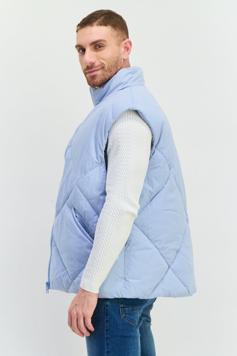 Asos Design Men Oversized Quilted Vest Jacket, Blue - Image 4