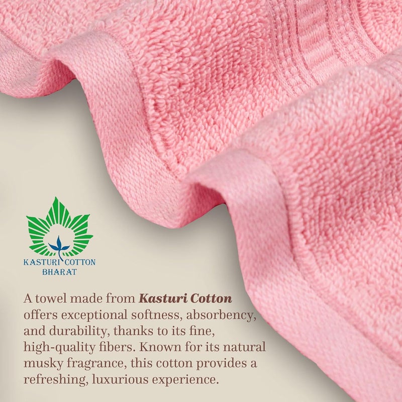 MYTRIDENT Towel Set, Classic Kasturi Collection, 100% Cotton Towel, Set of 4 (1 Bath Towel, 1 Small Bath Towel & 2 Hand Towels) Highly Absorbent Towels for Bath, 525 GSM - Victorian Pink - Image 3