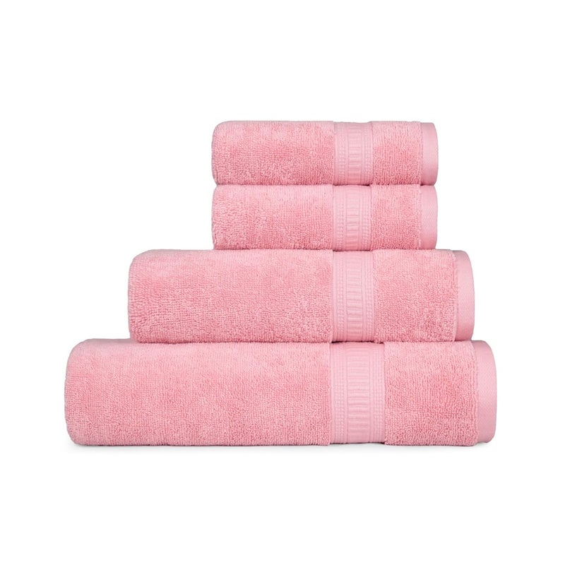 MYTRIDENT Towel Set, Classic Kasturi Collection, 100% Cotton Towel, Set of 4 (1 Bath Towel, 1 Small Bath Towel & 2 Hand Towels) Highly Absorbent Towels for Bath, 525 GSM - Victorian Pink - Image 5