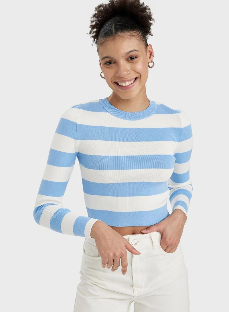 DeFacto Round Neck Striped Detail Sweater