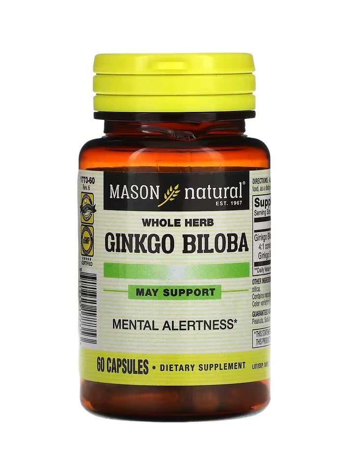 Mason Natural Whole Herb Ginkgo Biloba, 125 mg, 60 Capsules