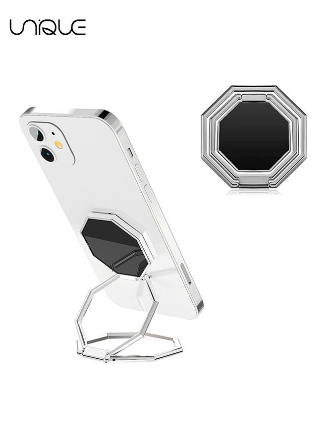 Unique Cell Phone Ring Holder Finger Kickstand, 360° Rotation Cellphone Back Grip, Foldable Metal Ultra-Thin Phone Stand for iPhone iPad Smartphones (with Universal Magnetic Car Mount) (Silver)  - Image 1