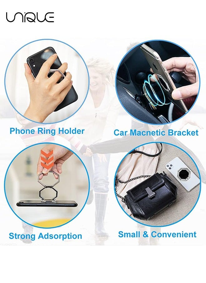 Unique Cell Phone Ring Holder Finger Kickstand, 360° Rotation Cellphone Back Grip, Foldable Metal Ultra-Thin Phone Stand for iPhone iPad Smartphones (with Universal Magnetic Car Mount) (Silver)  - Image 5