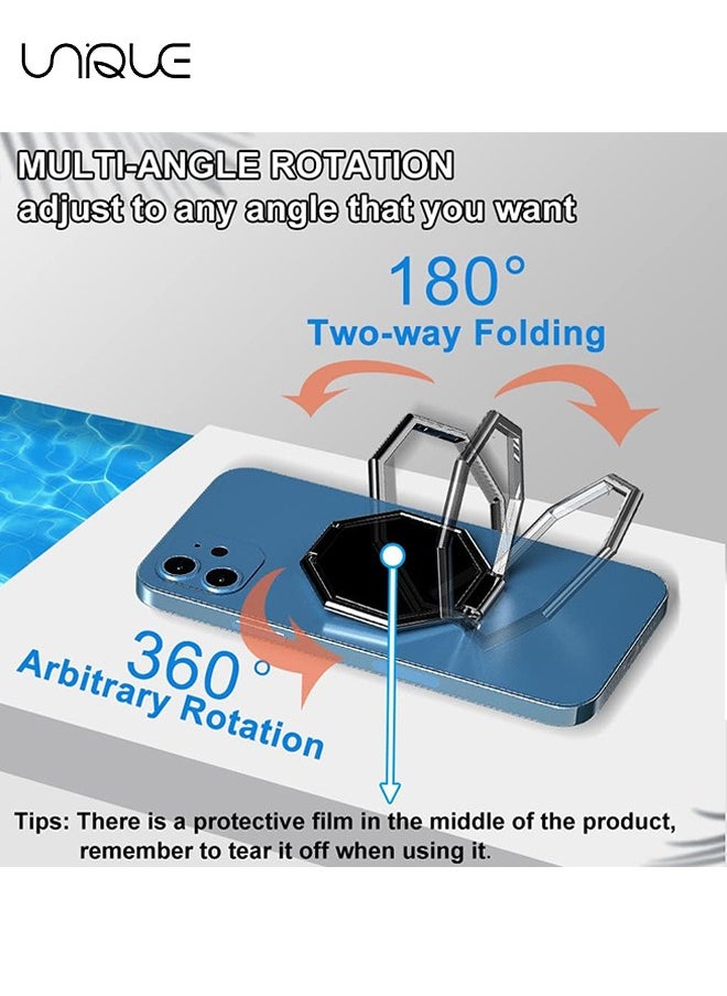 Unique Cell Phone Ring Holder Finger Kickstand, 360° Rotation Cellphone Back Grip, Foldable Metal Ultra-Thin Phone Stand for iPhone iPad Smartphones (with Universal Magnetic Car Mount) (Silver)  - Image 3