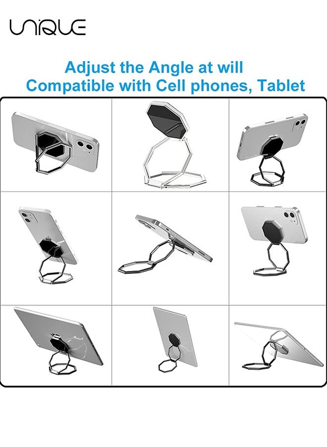 Unique Cell Phone Ring Holder Finger Kickstand, 360° Rotation Cellphone Back Grip, Foldable Metal Ultra-Thin Phone Stand for iPhone iPad Smartphones (with Universal Magnetic Car Mount) (Silver)  - Image 4