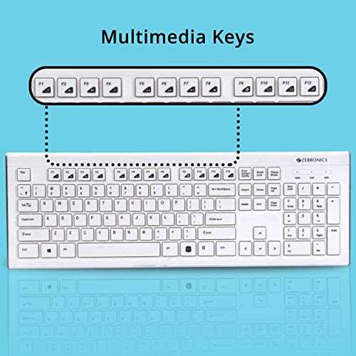 ZEBRONICS Zeb-DLK01 Wired USB Multimedia Keyboard with 104 UV Coated Keys, Rupee Key, 12 Hot Keys(White) - Image 3