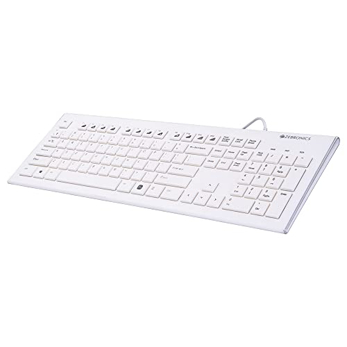 ZEBRONICS Zeb-DLK01 Wired USB Multimedia Keyboard with 104 UV Coated Keys, Rupee Key, 12 Hot Keys(White) - Image 1