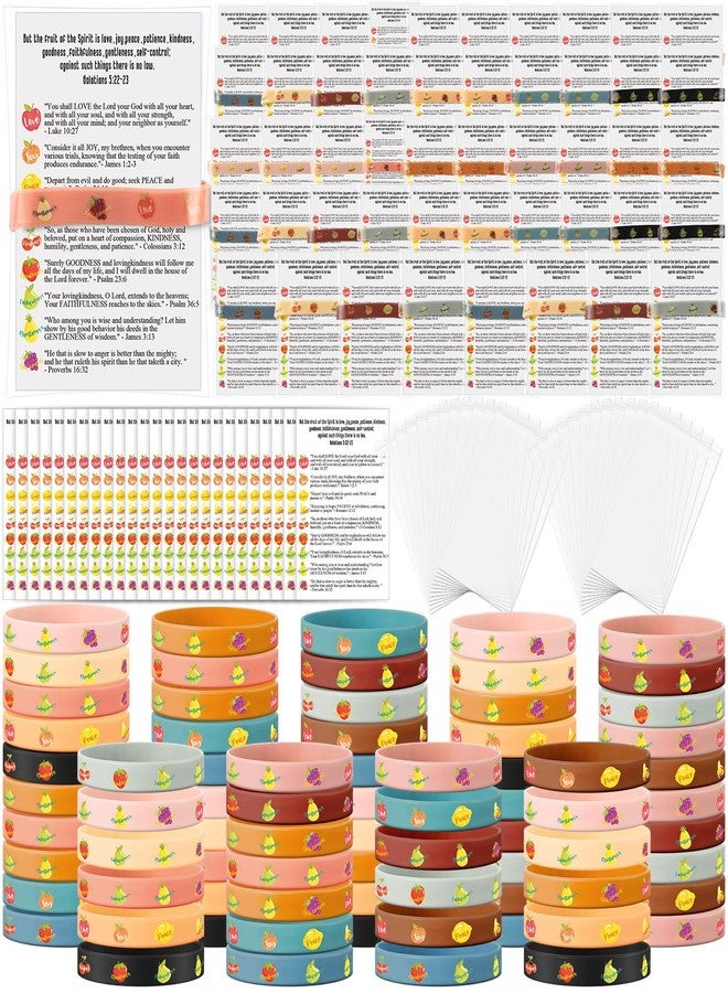 Landical 75 Sets Christmas Fruit of The Spirit Gifts for Adults Christian Bracelets Bulk Bible Silicone Wristband with Card Fruit of The Spirit Craft for Church Christmas Stocking Stuffer Decorations - Image 1