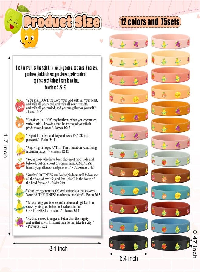 Landical 75 Sets Christmas Fruit of The Spirit Gifts for Adults Christian Bracelets Bulk Bible Silicone Wristband with Card Fruit of The Spirit Craft for Church Christmas Stocking Stuffer Decorations - Image 2