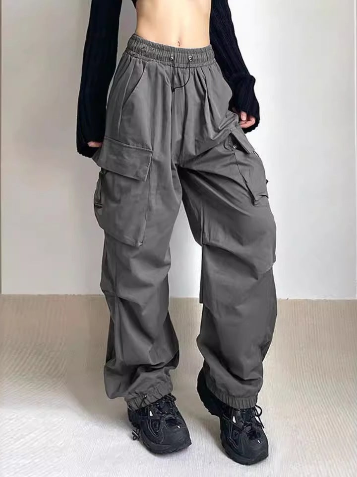 Y2K Harajuku Vintage Straight Pocket Pleated High Street Hip Hop Casual Parachute Pants Loose Workwear Wide Leg Pants - Image 3