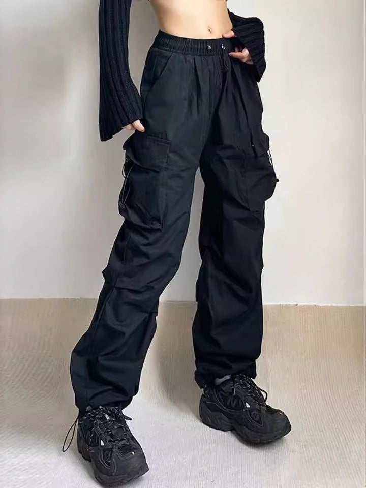 Y2K Harajuku Vintage Straight Pocket Pleated High Street Hip Hop Casual Parachute Pants Loose Workwear Wide Leg Pants - Image 5