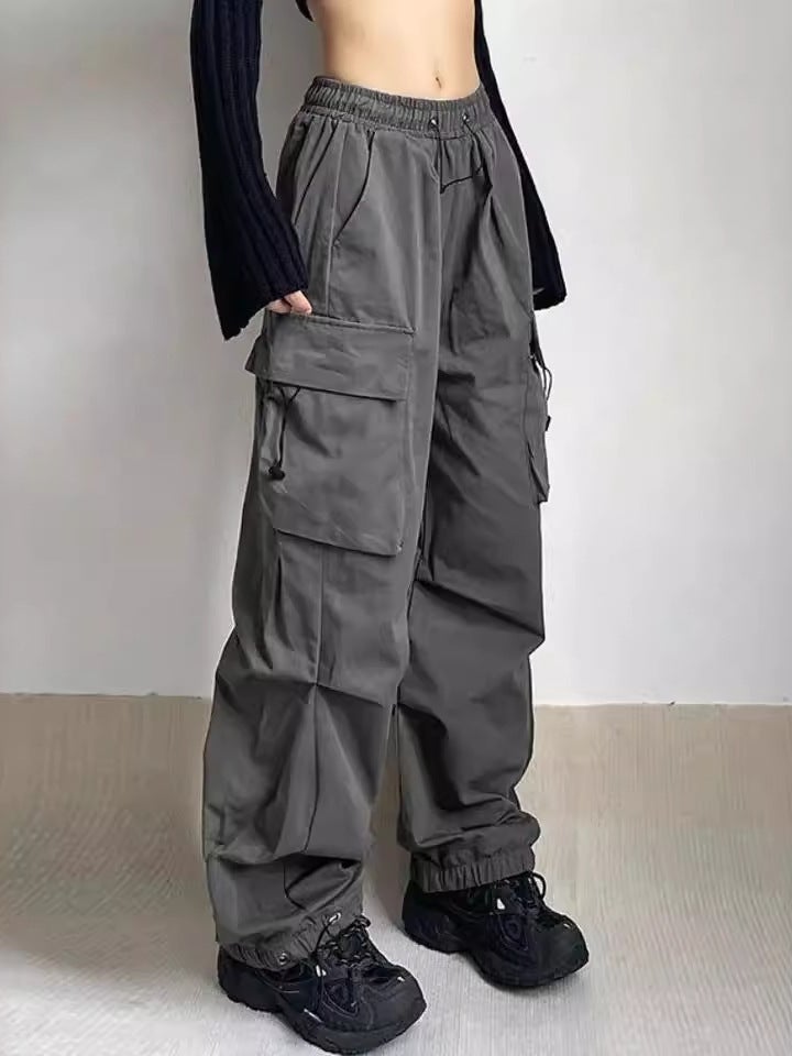 Y2K Harajuku Vintage Straight Pocket Pleated High Street Hip Hop Casual Parachute Pants Loose Workwear Wide Leg Pants - Image 2