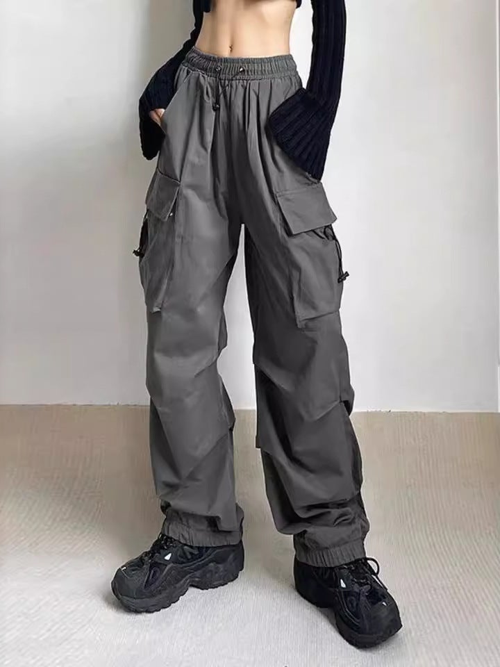 Y2K Harajuku Vintage Straight Pocket Pleated High Street Hip Hop Casual Parachute Pants Loose Workwear Wide Leg Pants - Image 4