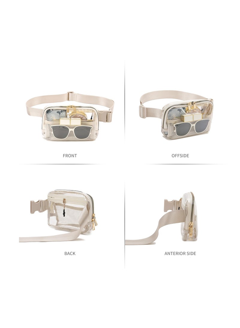 Excefore - Clear Pack Belt Bag Stadium Approved for Women Men, with Adjustable Strap Water-resistant Waist bag Clear Purse, for Travel Workout Running Hiking, Beige, Fashion - Image 1