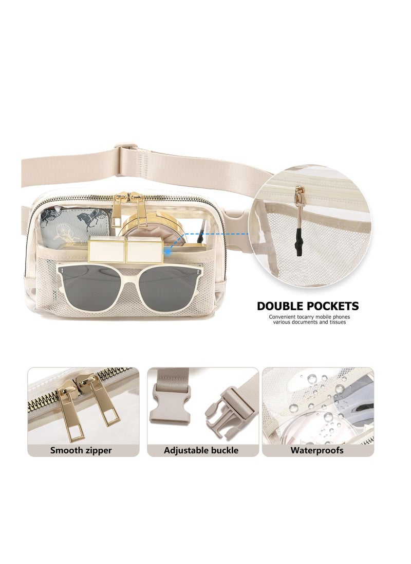 Excefore - Clear Pack Belt Bag Stadium Approved for Women Men, with Adjustable Strap Water-resistant Waist bag Clear Purse, for Travel Workout Running Hiking, Beige, Fashion - Image 1