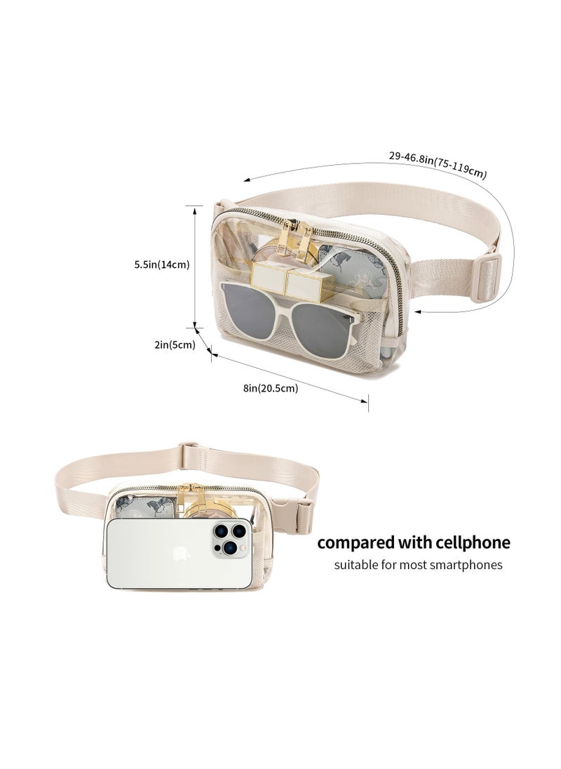 Excefore - Clear Pack Belt Bag Stadium Approved for Women Men, with Adjustable Strap Water-resistant Waist bag Clear Purse, for Travel Workout Running Hiking, Beige, Fashion - Image 1