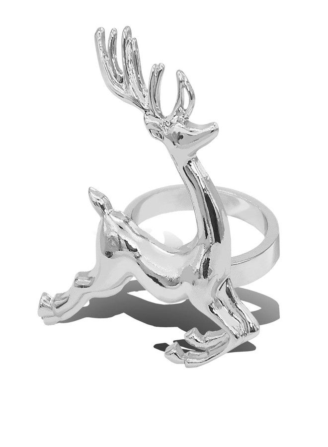 LABJULY Silver Elk Reindeer Napkin Rings Set of 12 for Holiday Dinner Spring Summer Easter New Year's Even Party Gifts Favor Table Holders (Deer Style #1 Silver, 12) - Image 1