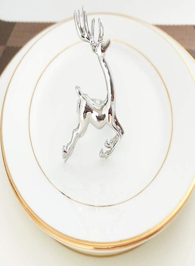 LABJULY Silver Elk Reindeer Napkin Rings Set of 12 for Holiday Dinner Spring Summer Easter New Year's Even Party Gifts Favor Table Holders (Deer Style #1 Silver, 12) - Image 2