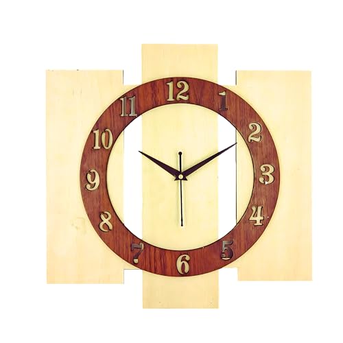 Nozvera for Home Decor | Designer for Bedroom, Living Room, Office | Stylish Modern Wooden Analog for Home Fancy, Antique Silent (12 Inch, Beige) - Image 1