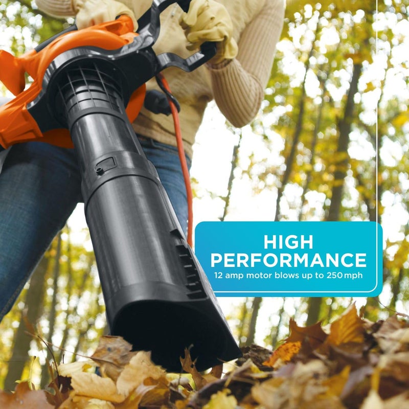 BLACK+DECKER Leaf Blower Leaf Vacuum and Leaf Mulcher 3-in-1, Electric Blowers for Lawn Care, 12 Amp, 250 MPH, 400 CFM (BV6000) - Image 5