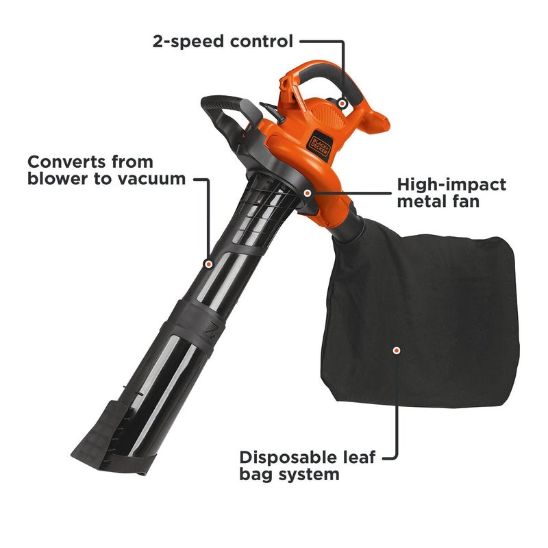 BLACK+DECKER Leaf Blower Leaf Vacuum and Leaf Mulcher 3-in-1, Electric Blowers for Lawn Care, 12 Amp, 250 MPH, 400 CFM (BV6000) - Image 2