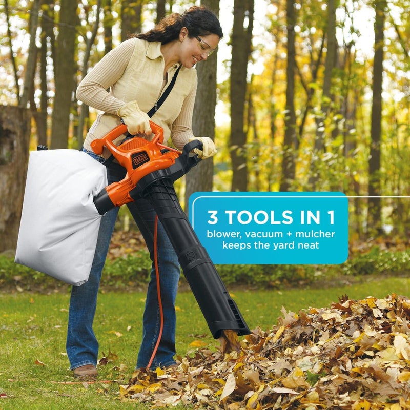 BLACK+DECKER Leaf Blower Leaf Vacuum and Leaf Mulcher 3-in-1, Electric Blowers for Lawn Care, 12 Amp, 250 MPH, 400 CFM (BV6000) - Image 3