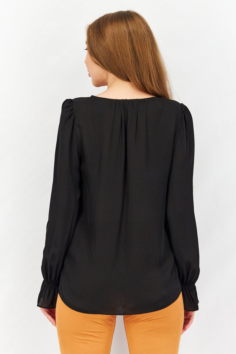 joie Women Bolona V-Neck Long Sleeve Plain Blouse, Black - Image 3