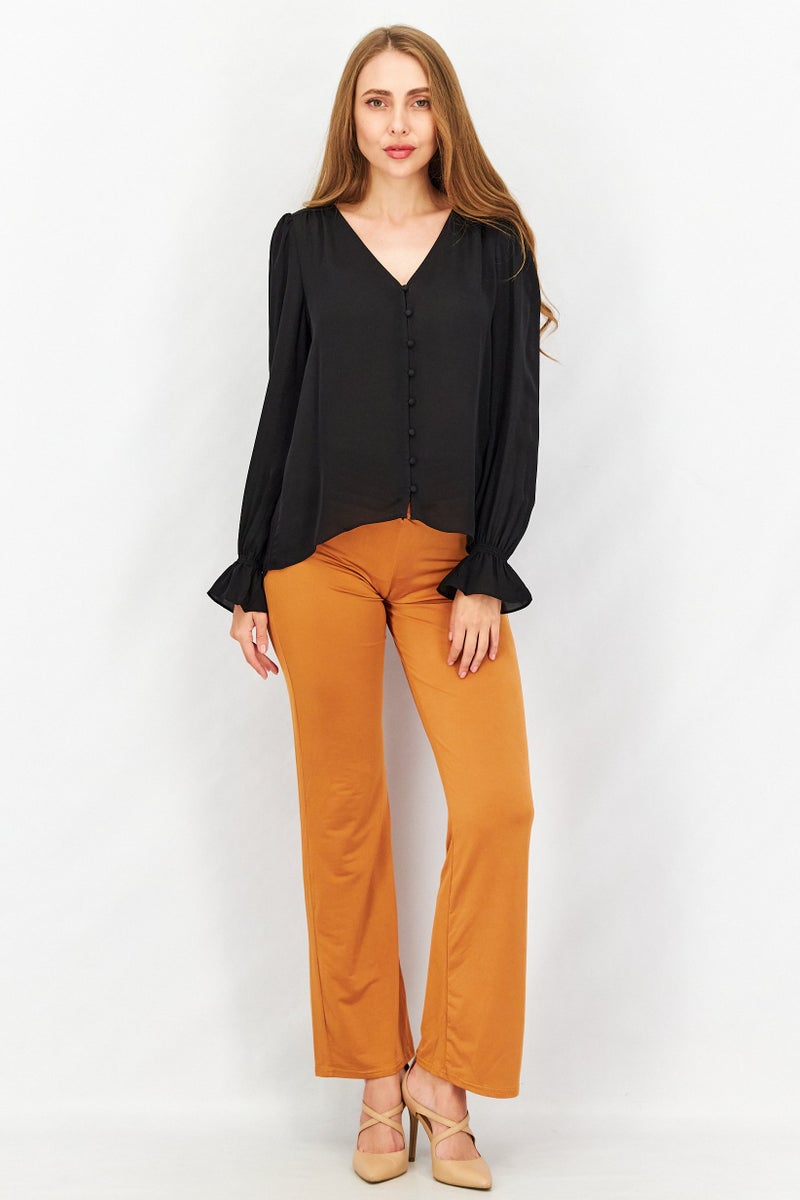 joie Women Bolona V-Neck Long Sleeve Plain Blouse, Black - Image 2