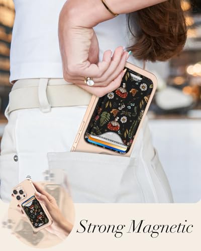 Shorogyt Compatible with Magsafe Wallet Magnetic Card Holder - Black Mogu Phone Wallets for Women Teen Girls Cute Pattern for iPhone 1716/15/14/13/12 Series Slim for Apple Mag RFID Magnet, Fit 3 Cards - Image 3