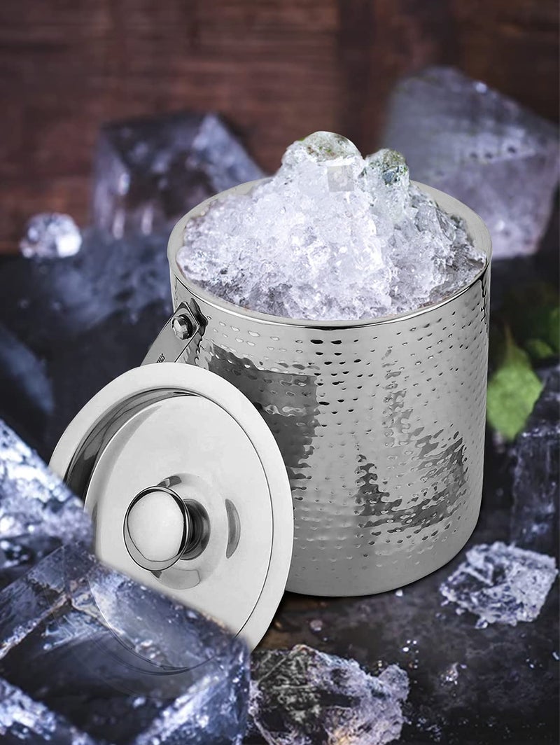 Steren Impex | Stainless Steel Double Wall Ice Bucket with Tong [1500 ml ] Full Hammered Design - Image 4